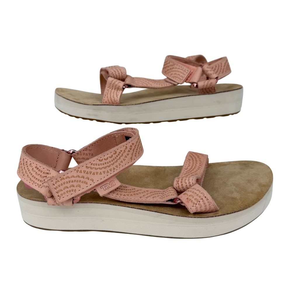 Teva Platform Sandals Womens 9 Pink Universal Geometric Leather Midform 1090873